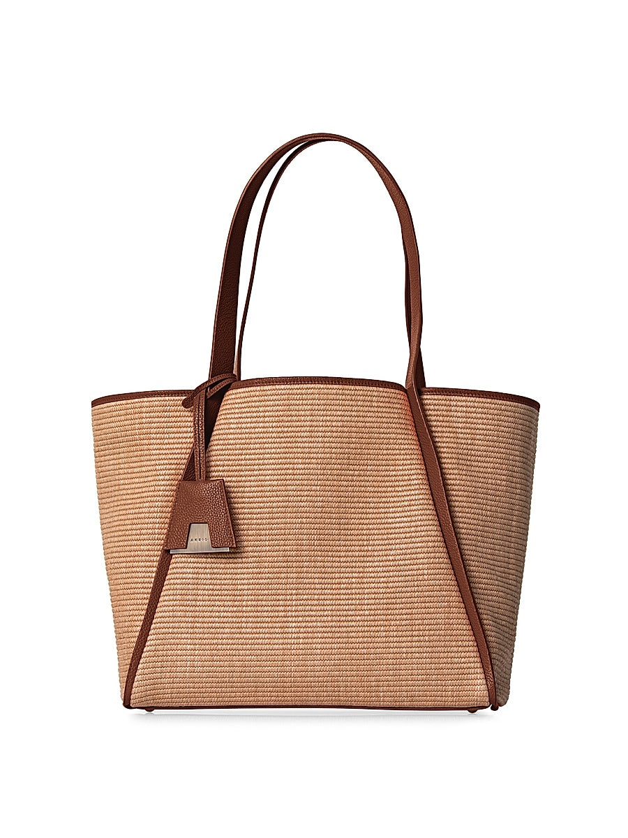 Small Alex Leather-Trimmed Raffia Tote