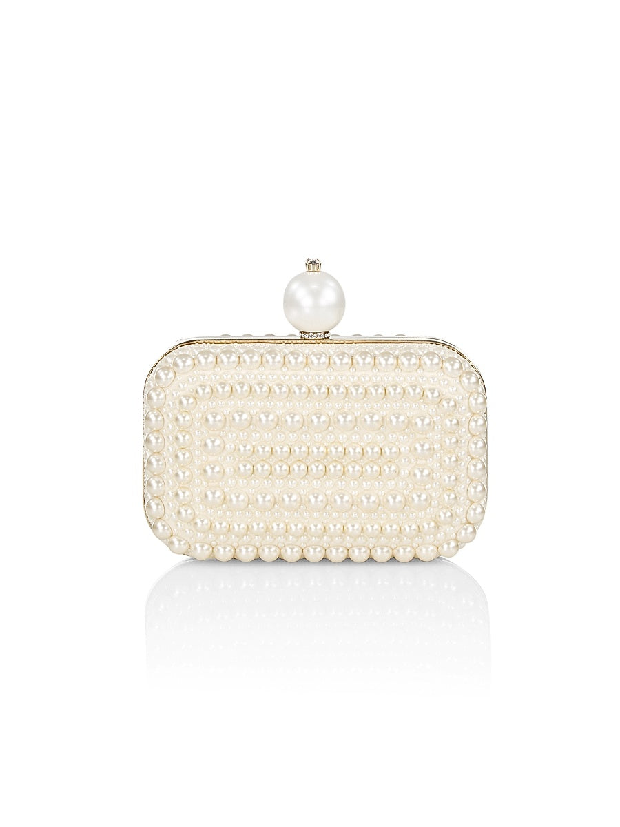 Small Cloud Faux Pearl-Embellished Leather Clutch