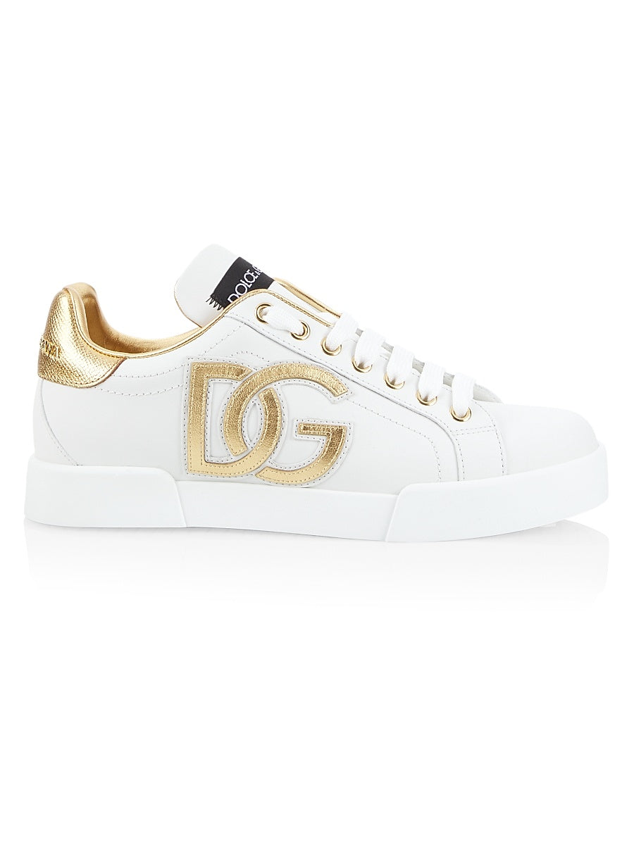 Portofino Logo Metallic Leather Low-Top Sneakers