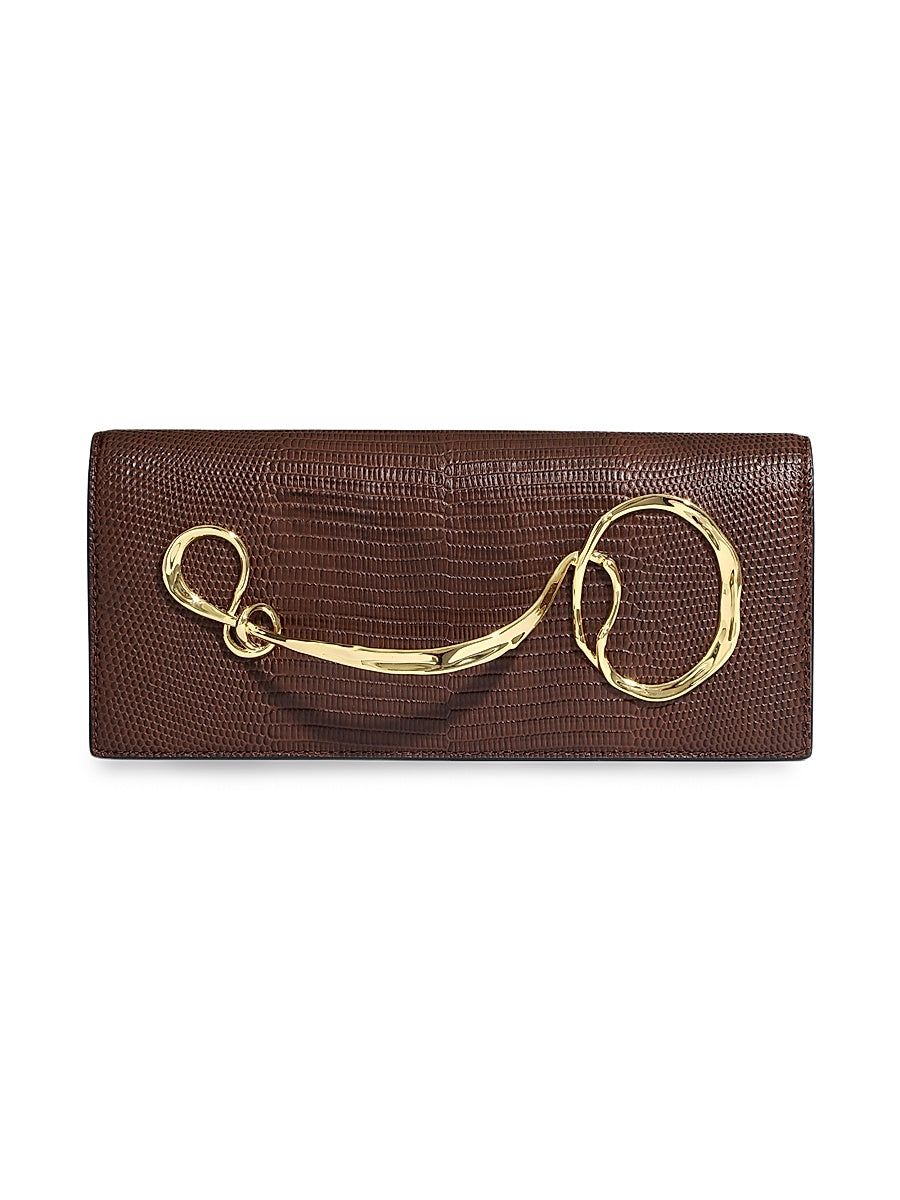 Lizard-Embossed Leather Clutch