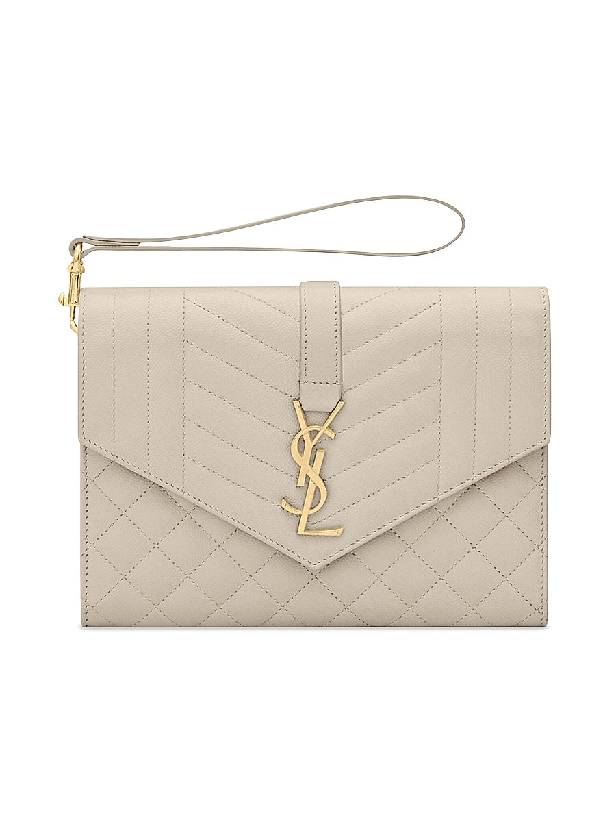 Envelope Flap Pouch In Mix Matelassé Grain De Poudre Embossed Leather