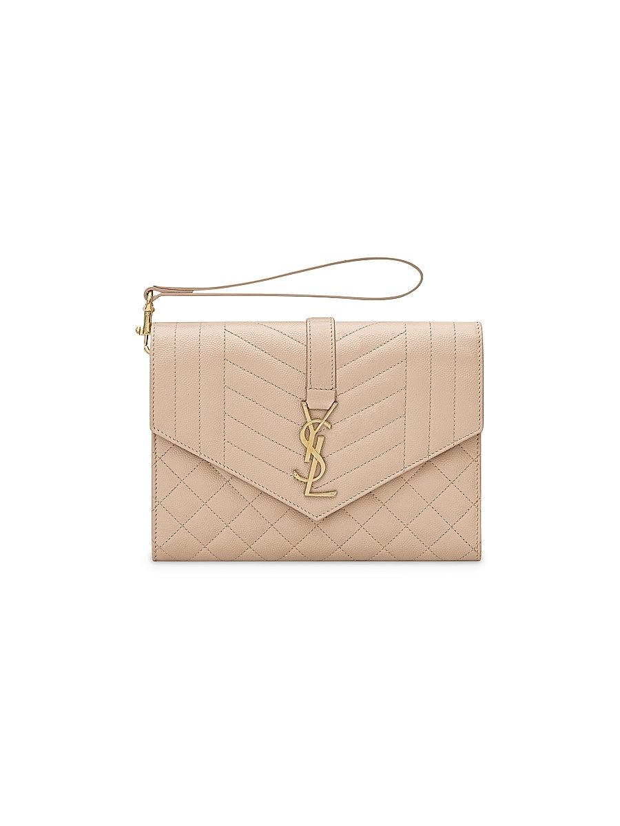 Envelope Flap Pouch In Mix Matelassé Grain De Poudre Embossed Leather