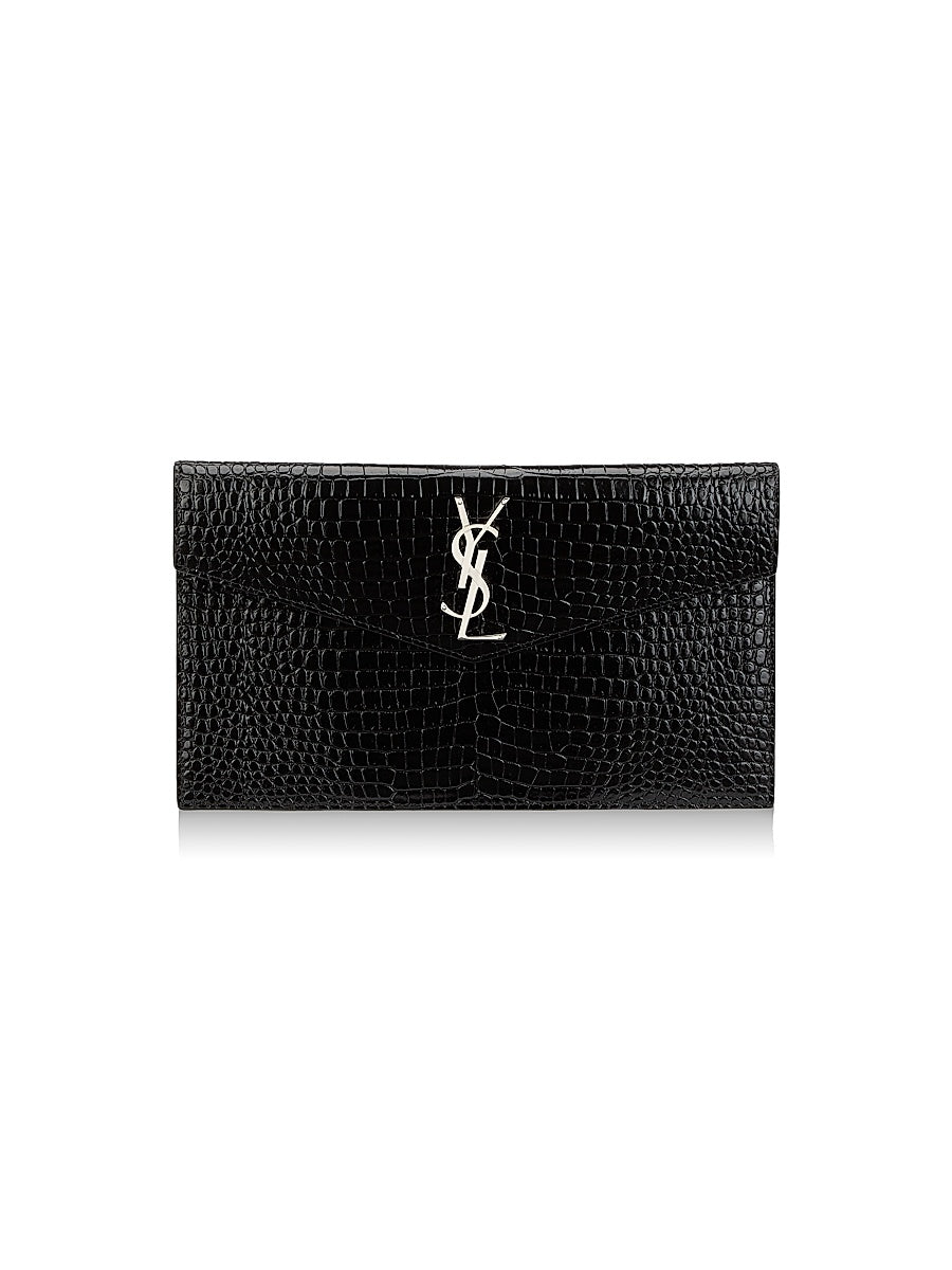 Uptown Pouch In Crocodile Embossed Shiny Leather
