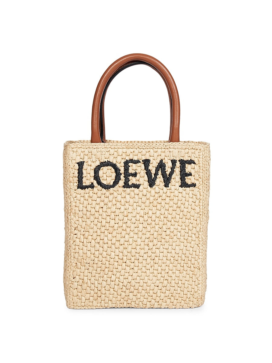 A5 Raffia & Leather Tote Bag
