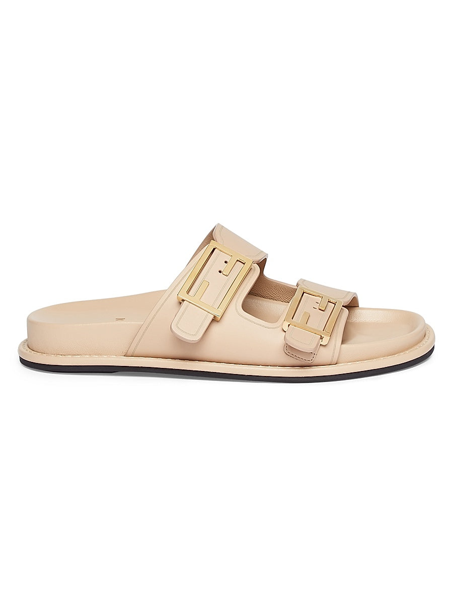 Fendi Feel Buckle Leather Slides