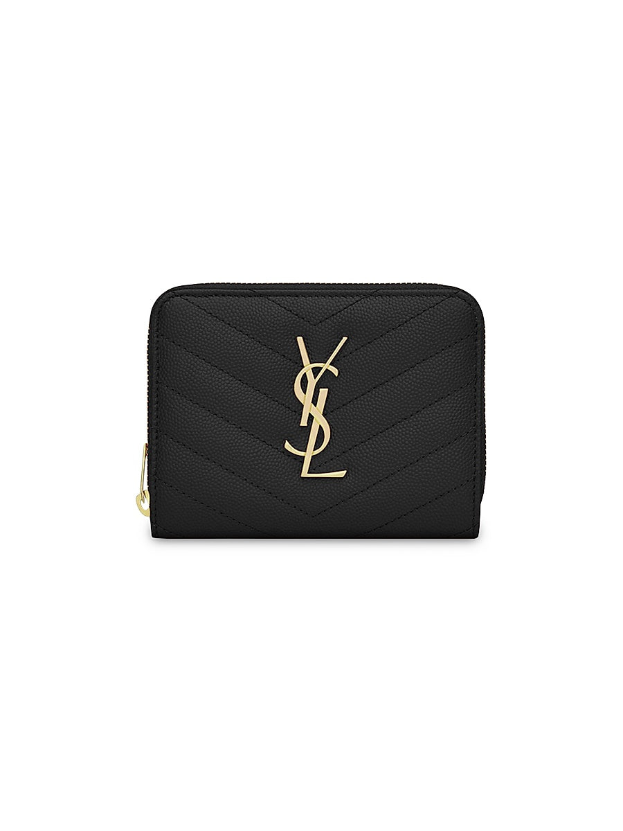 Cassandre Matelassé Compact Zip Around Wallet in Grain De Poudre Embossed Leather