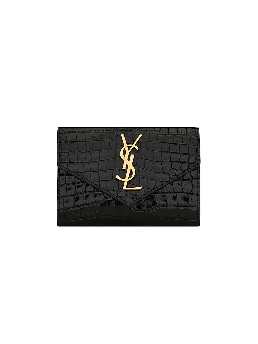 Cassandre Small Envelope Wallet in Shiny Crocodile-Embossed Leather