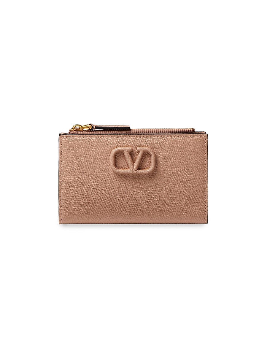 Vlogo Signature Grainy Calfskin Cardholder Wth Zipper