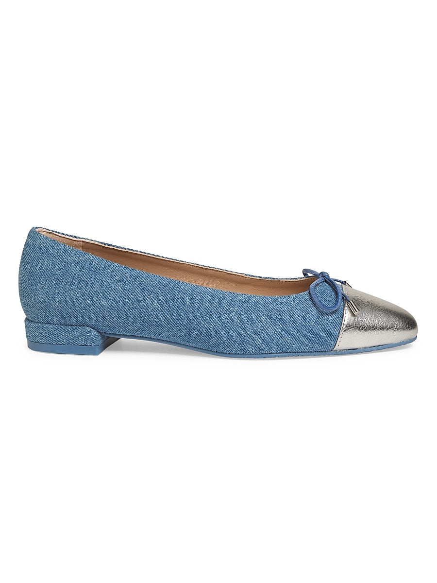 Sleek Bow Denim Ballerina Flats