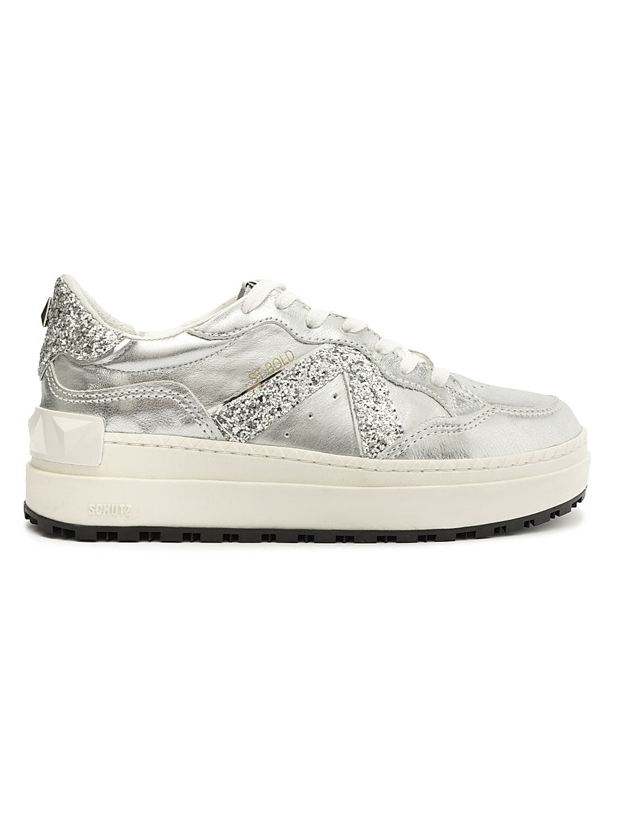 St Bold Metallic Leather Platform Low-Top Sneakers