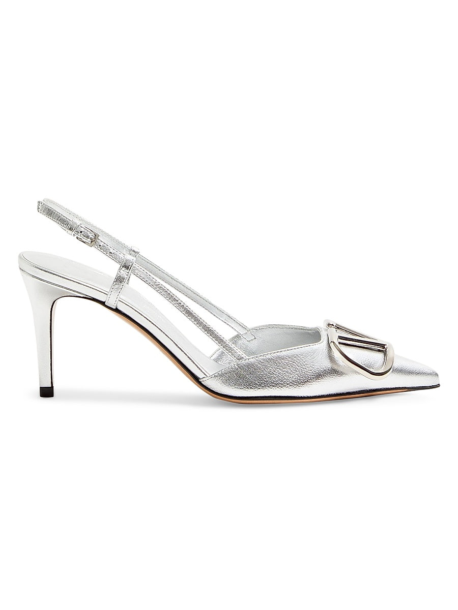 VLogo Signature Slingback Pumps In Laminated Nappa Leather 80mm