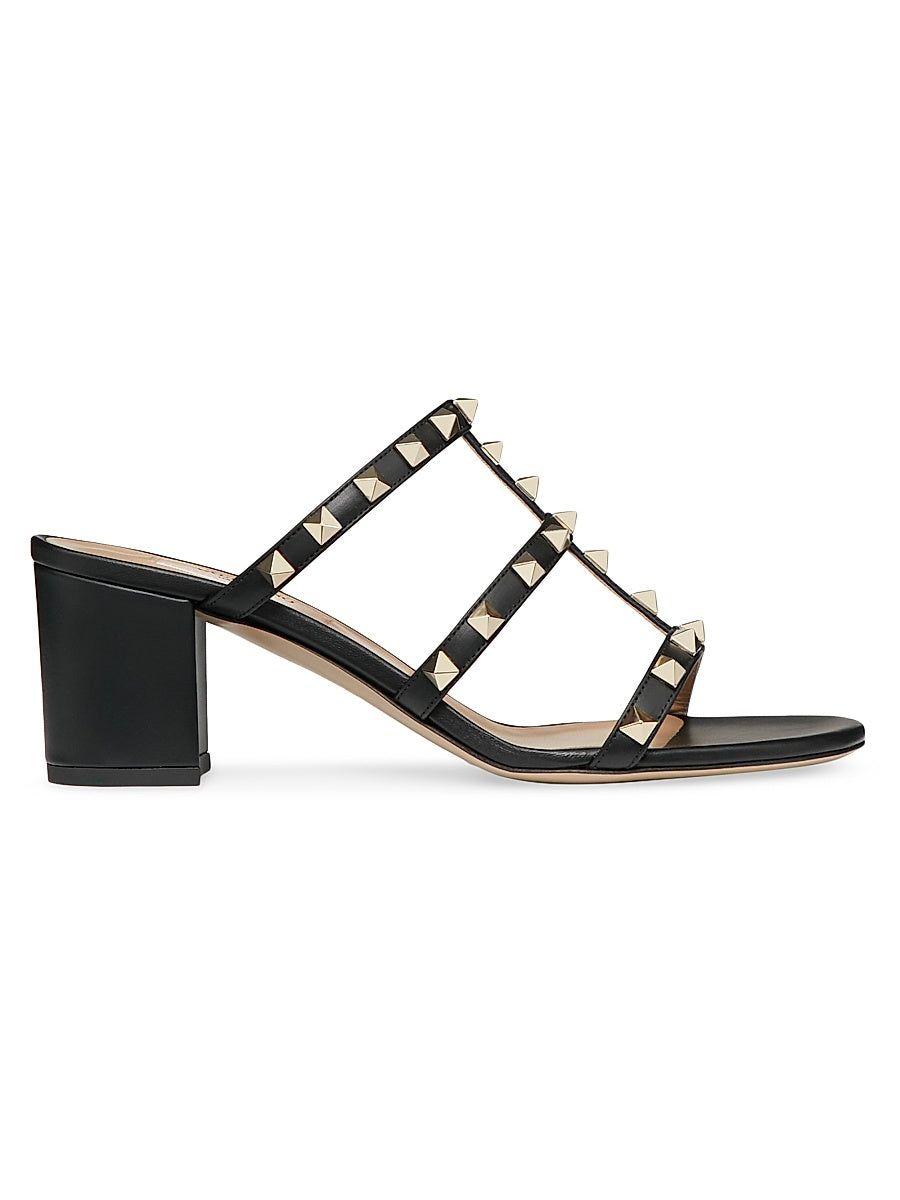 Rockstud Calfskin Leather Slide Sandals 60MM