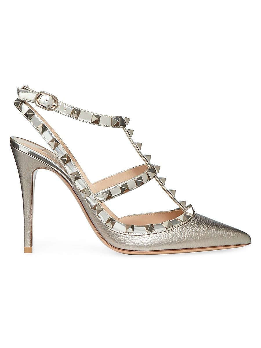 Rockstud Metallic Ankle Strap Pumps 100 MM