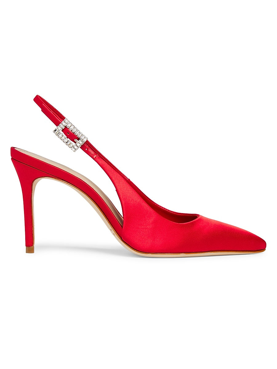 85MM Crystal-Buckle Satin Slingback Pumps