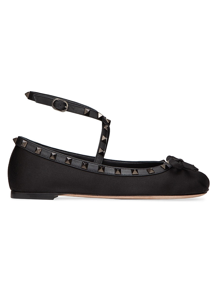 Rockstud Satin Ballerina Flats With Tone-On-Tone Studs