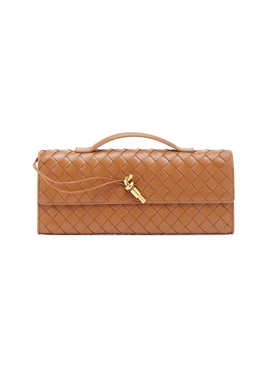 Andiamo Intrecciato Leather Top-Handle Clutch