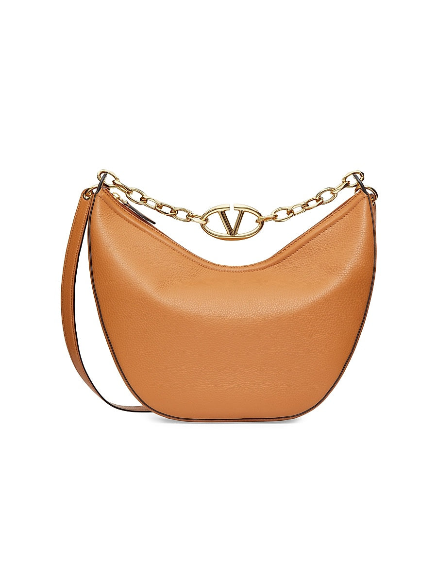 VLogo Moon Medium Grainy Calfskin Hobo Bag with Chain