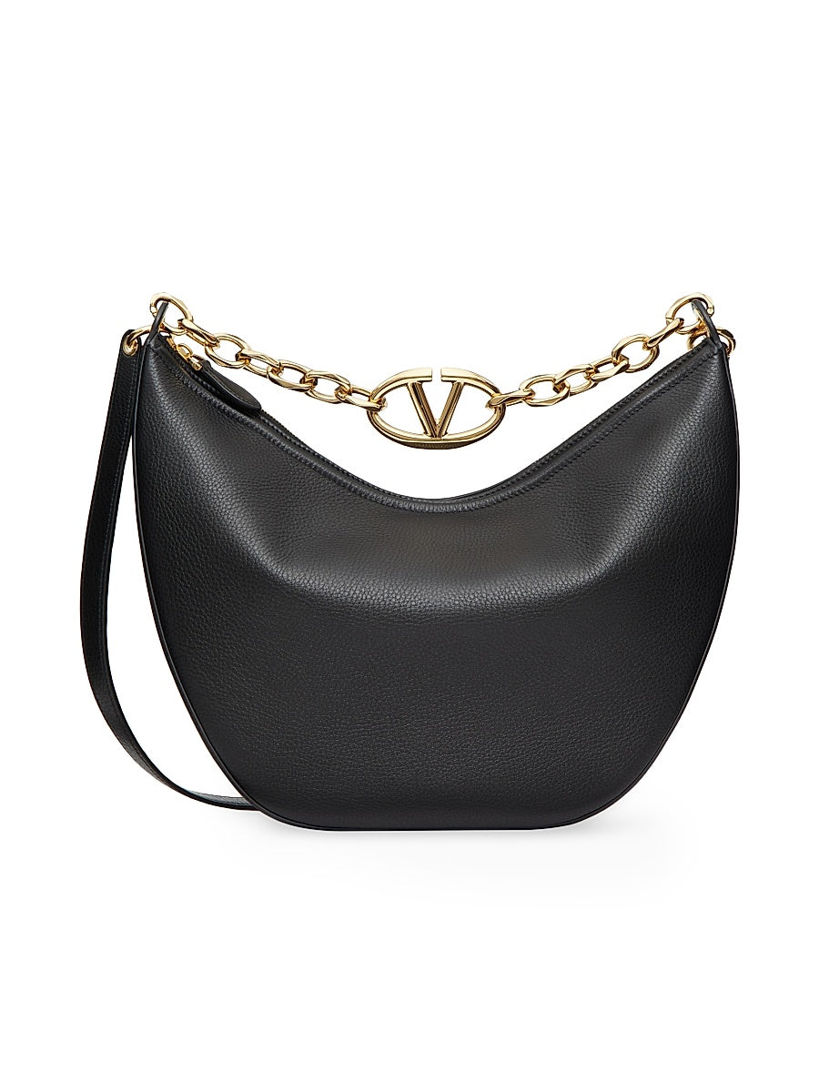 VLogo Moon Medium Grainy Calfskin Hobo Bag with Chain