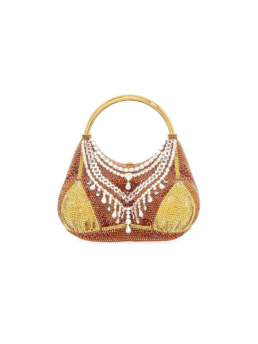 Gold Bikini Crystal-Embellished Top Handle Bag