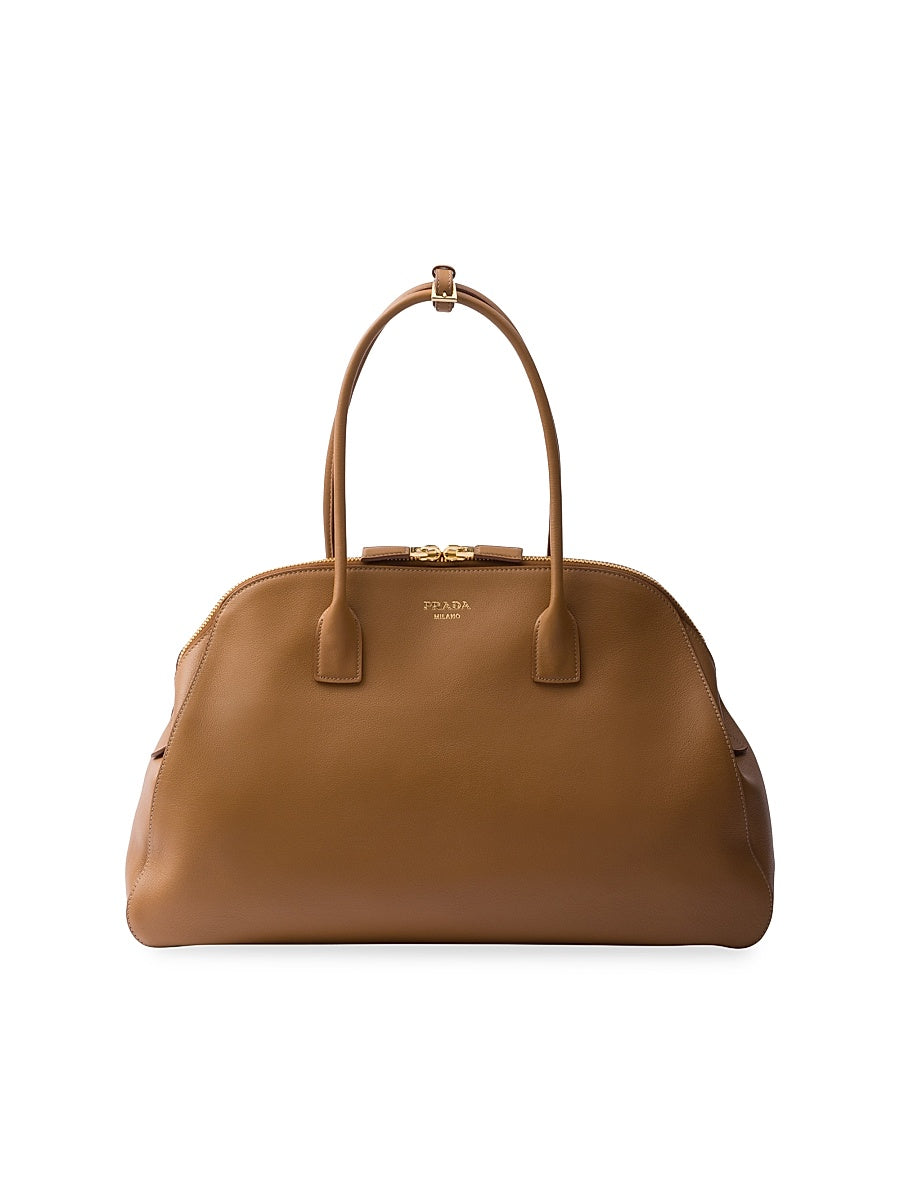 Large Leather Tote Bag with Zipper Closure