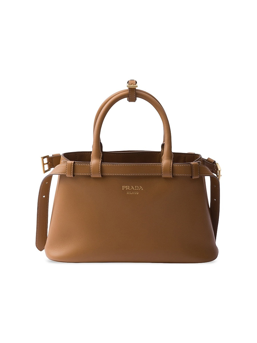 Buckle Small Leather Handbag with Double Belt
