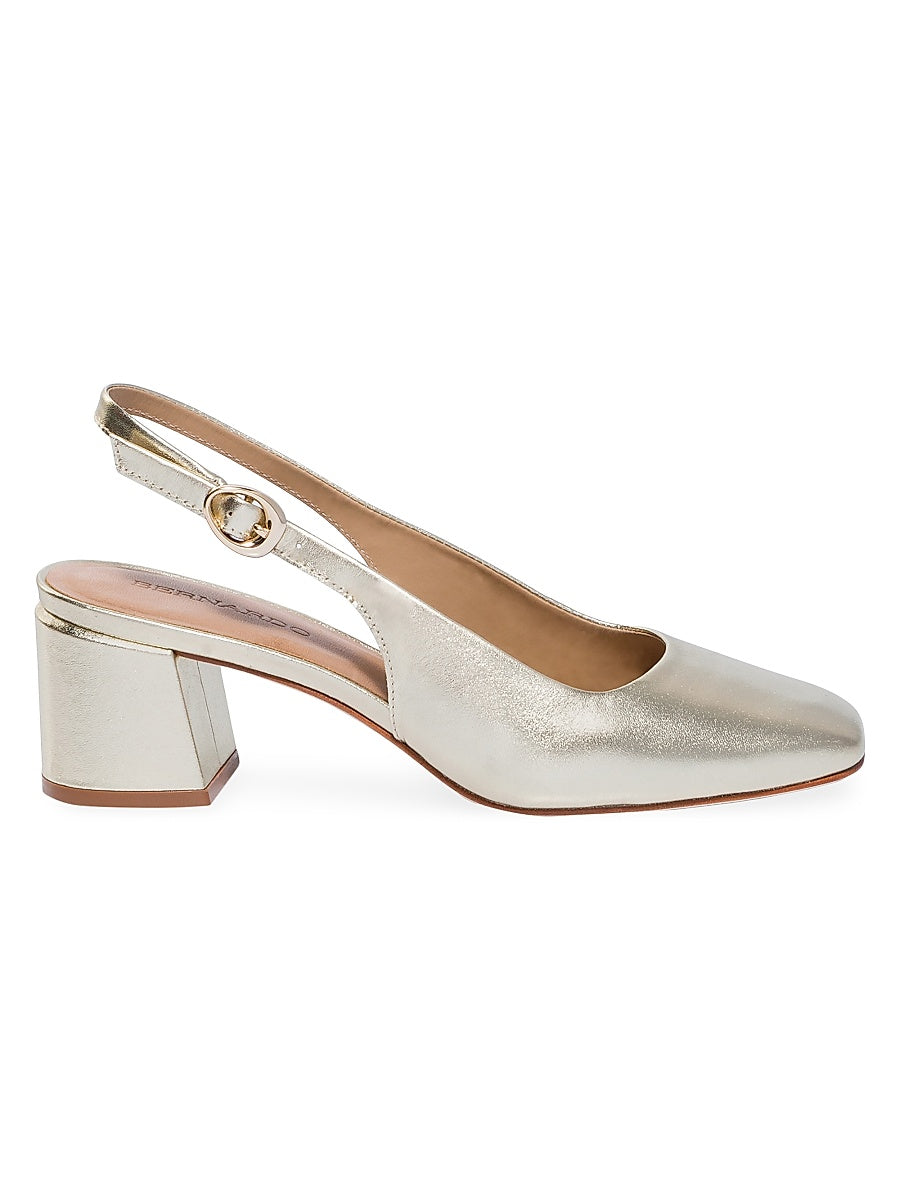 Alexia Metallic Leather Block Sling Heels