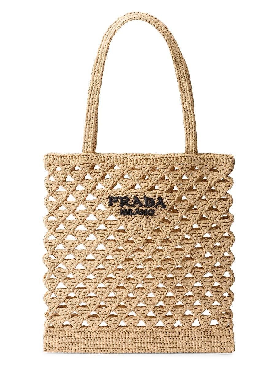 Medium Woven Fabric Crochet Tote Bag