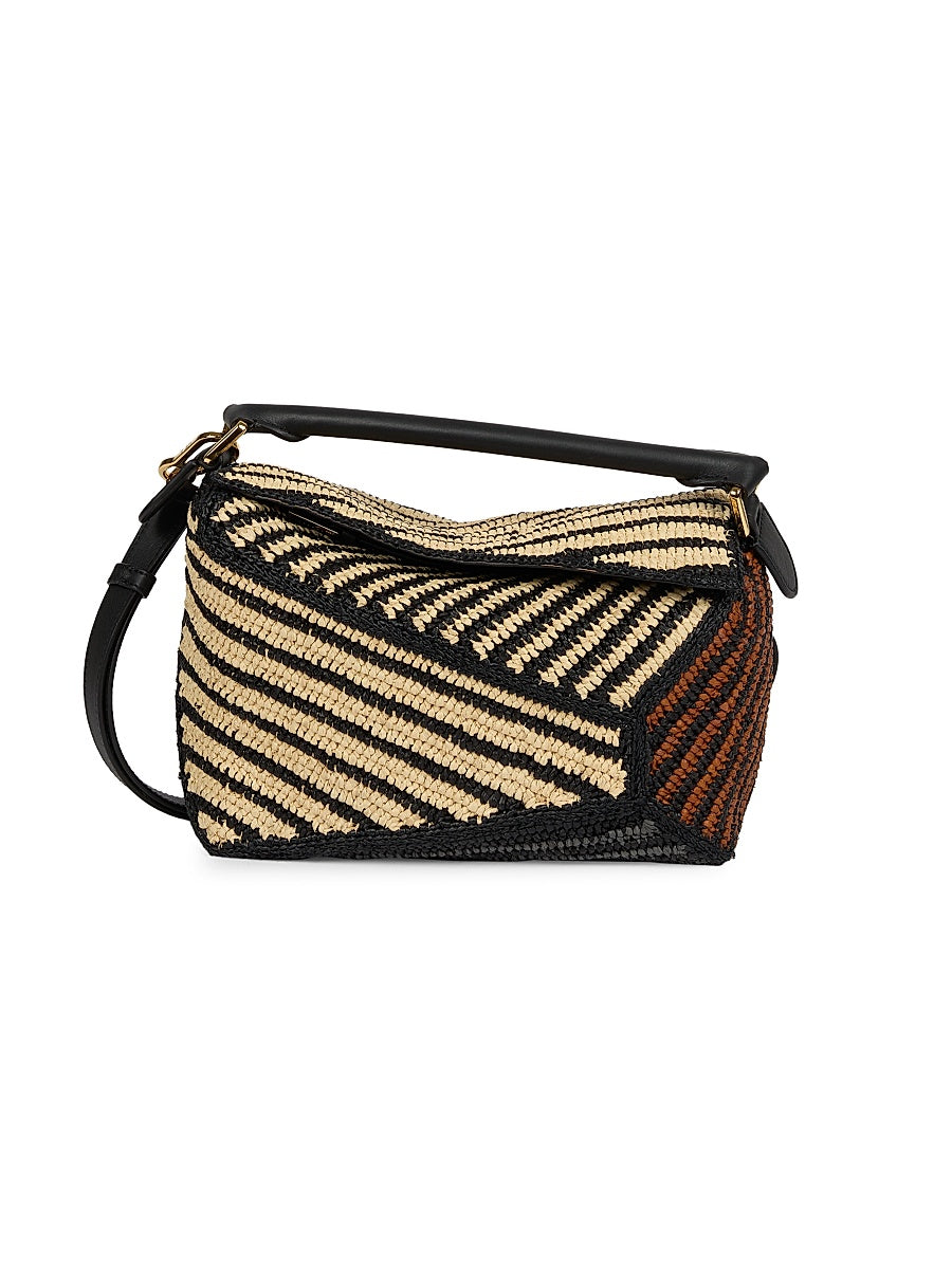LOEWE x Paula's Ibiza Puzzle Edge Small Striped Raffia Bag