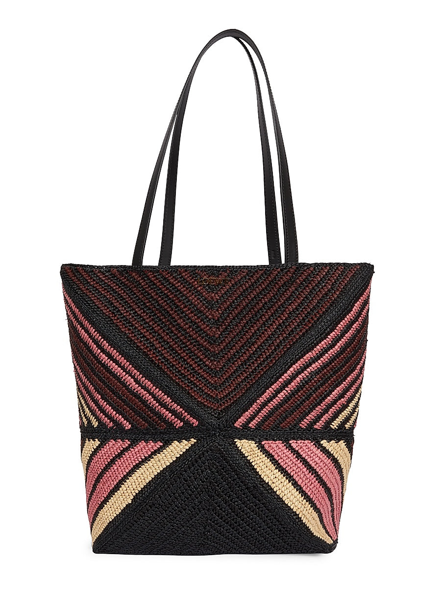 LOEWE x Paula's Ibiza 4FA Striped Raffia Foldable Tote Bag