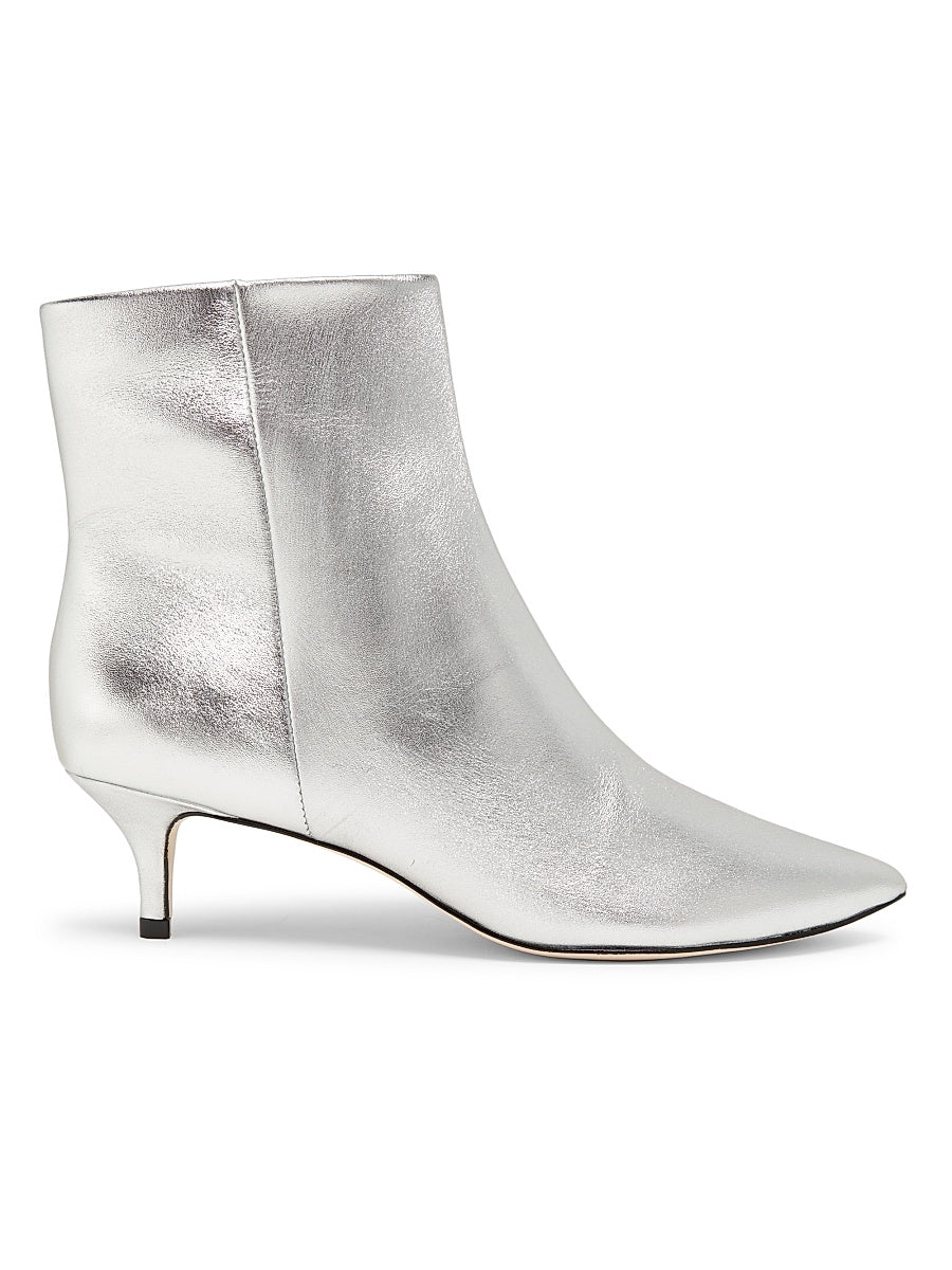 Metallic Leather Kitten-Heel Booties