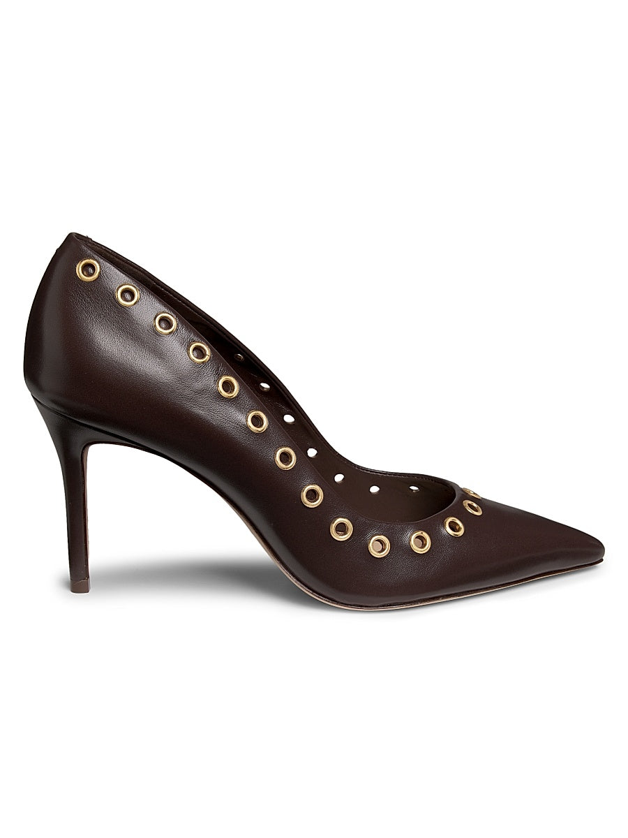 Grommet-Embellished Leather Pumps