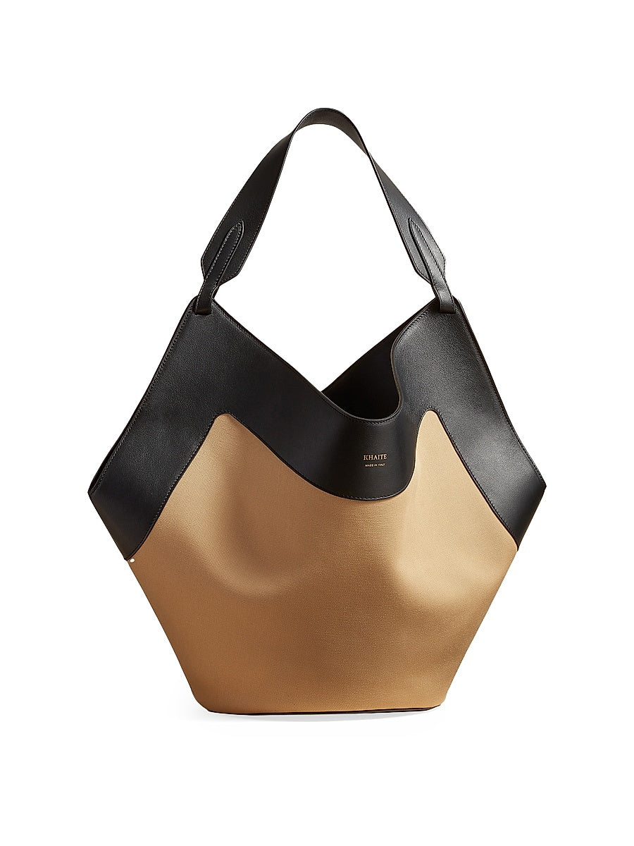 Medium Lotus Canvas & Leather Tote Bag