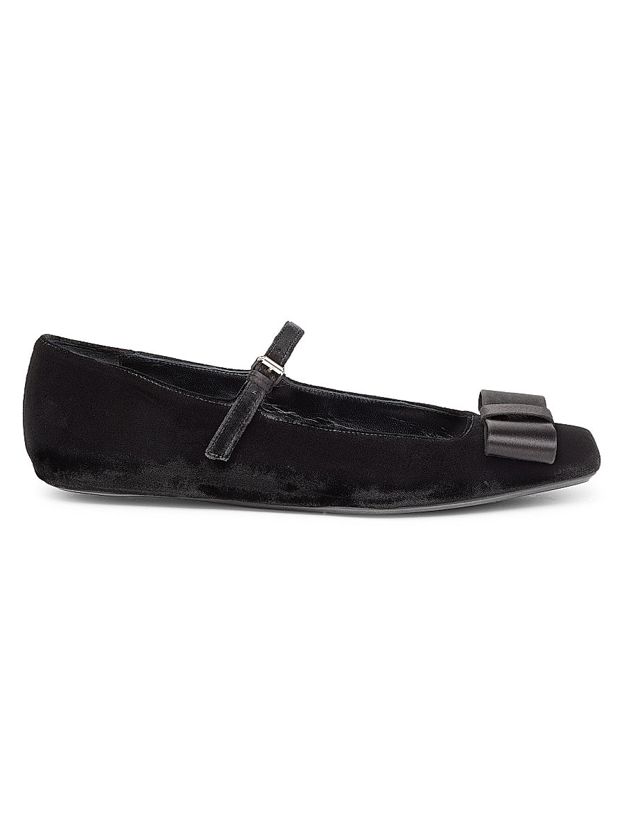 Bow-Detailed Velvet Ballerina Flats