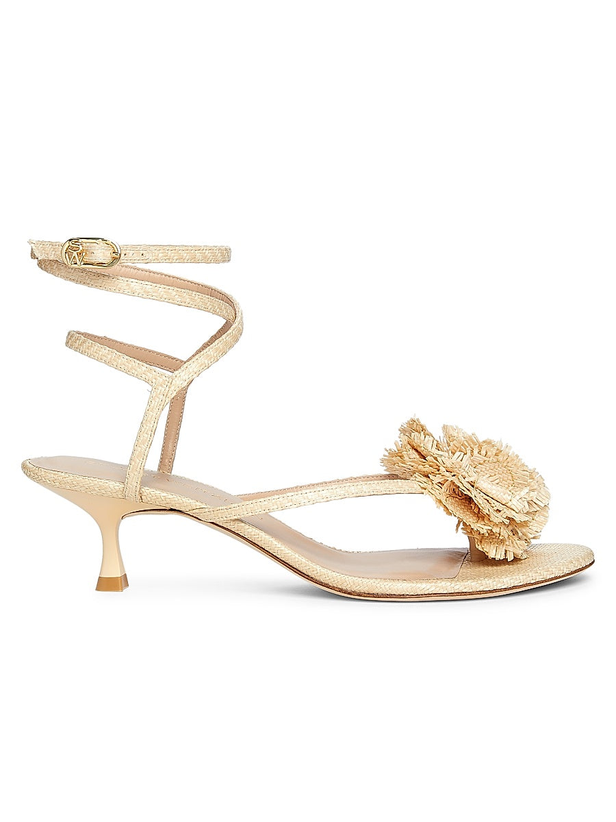 Belize Floral-Appliquéd 50MM Raffia Ankle-Wrap Sandals