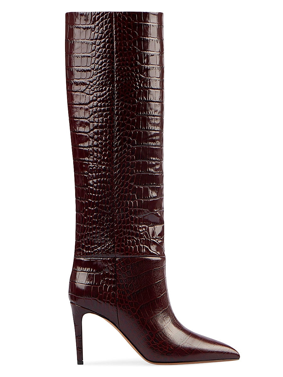 Stiletto 85MM Crocodile-Embossed Leather Boots