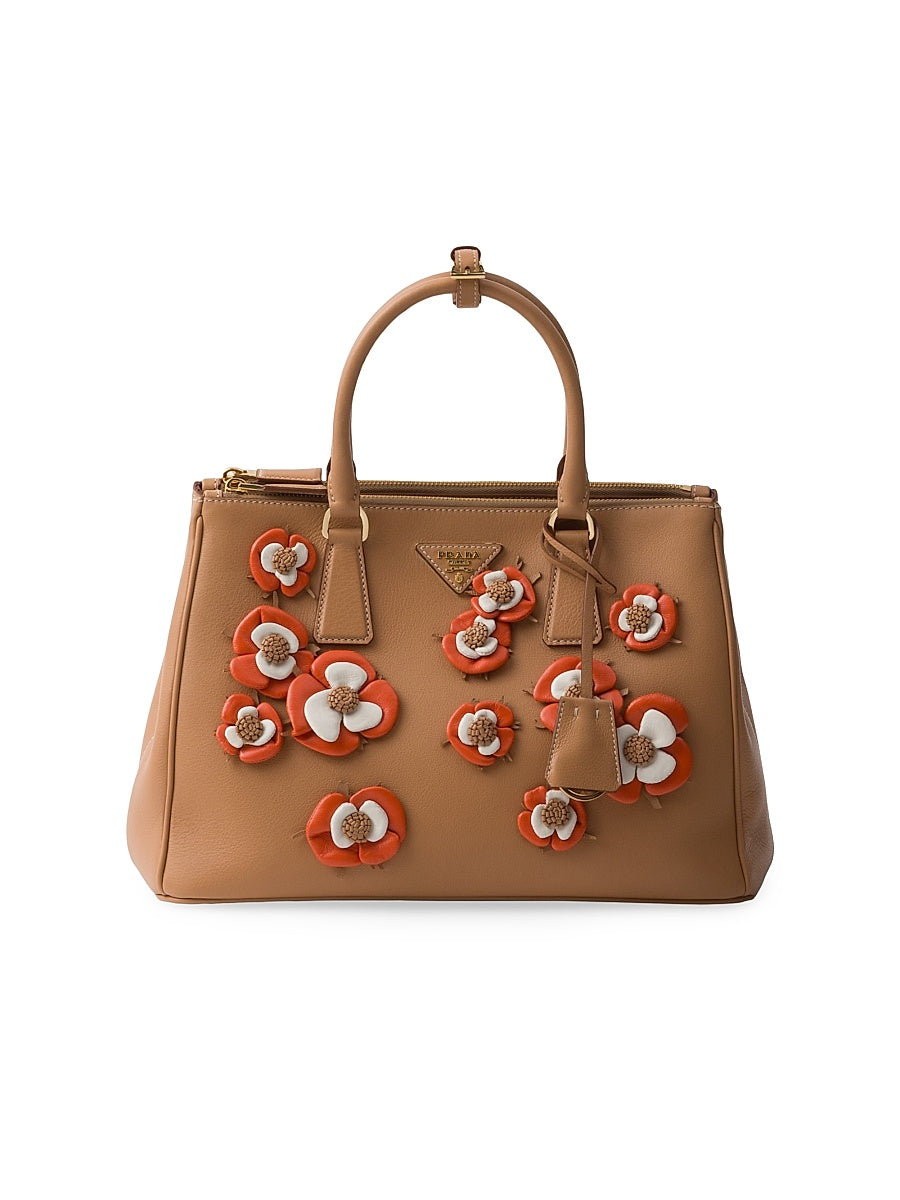 Large Galleria Leather Bag with Floral Appliqués
