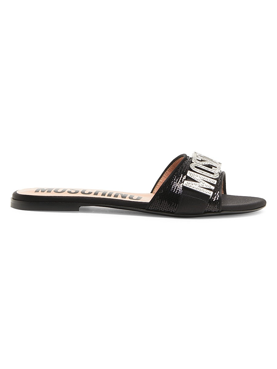 Sequin & Crystal-Embellished Mules