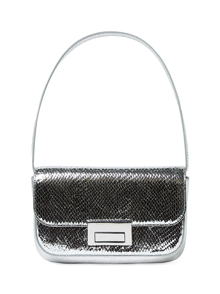 Stefania Snake-Embossed Leather Baguette
