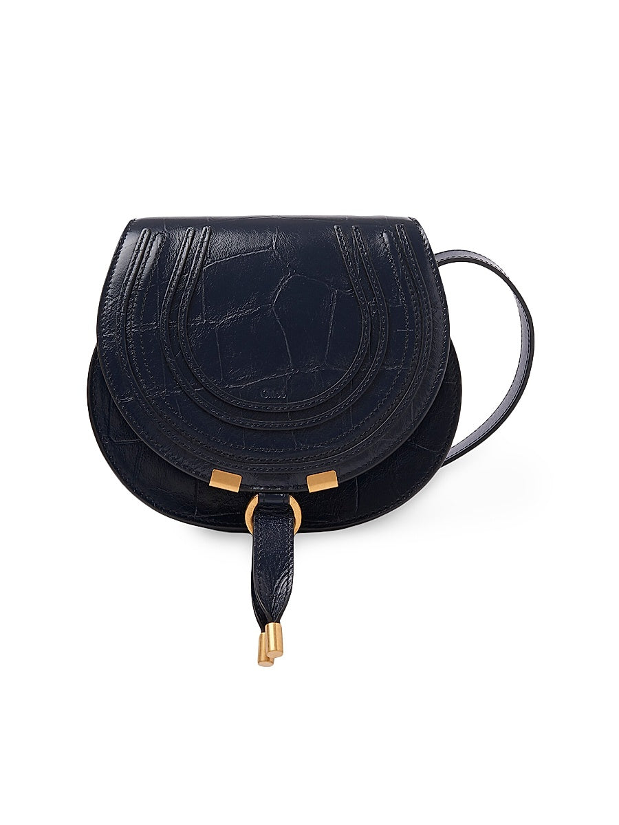 Mini Marcie Crocodile-Embossed Saddle Bag