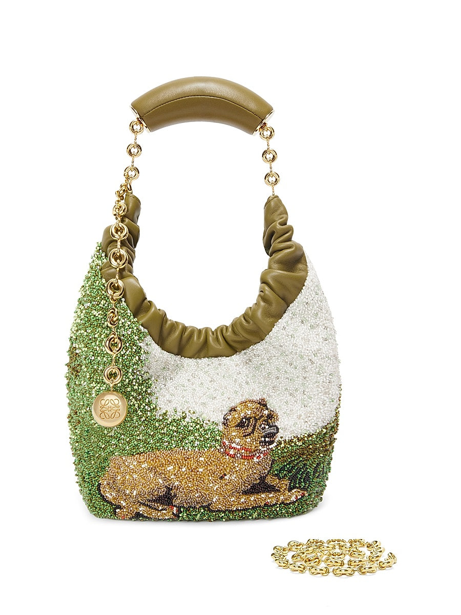 Mini Beaded Squeeze Leather Hobo Bag