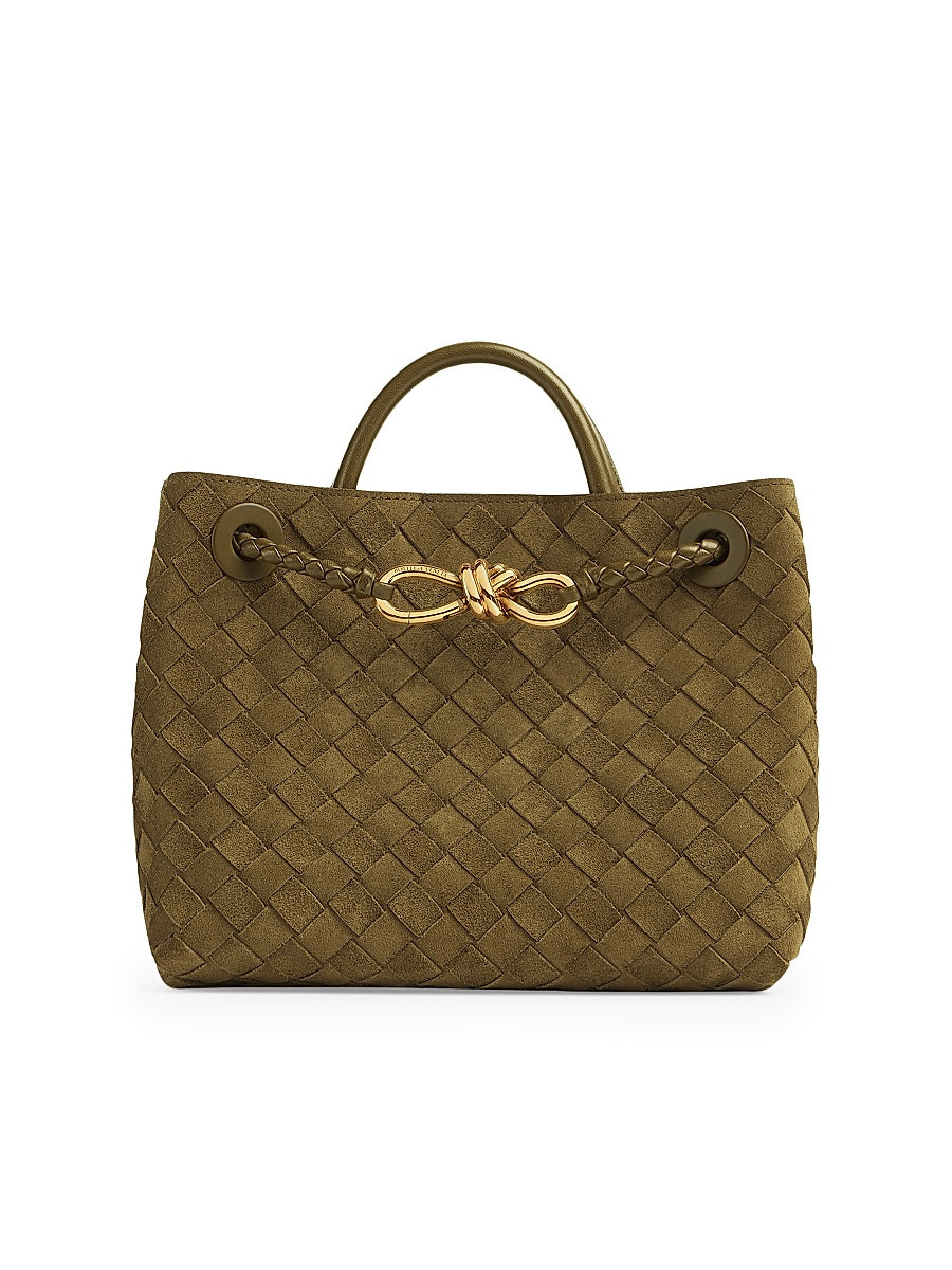 Small Andiamo Intrecciato Suede Top Handle Bag