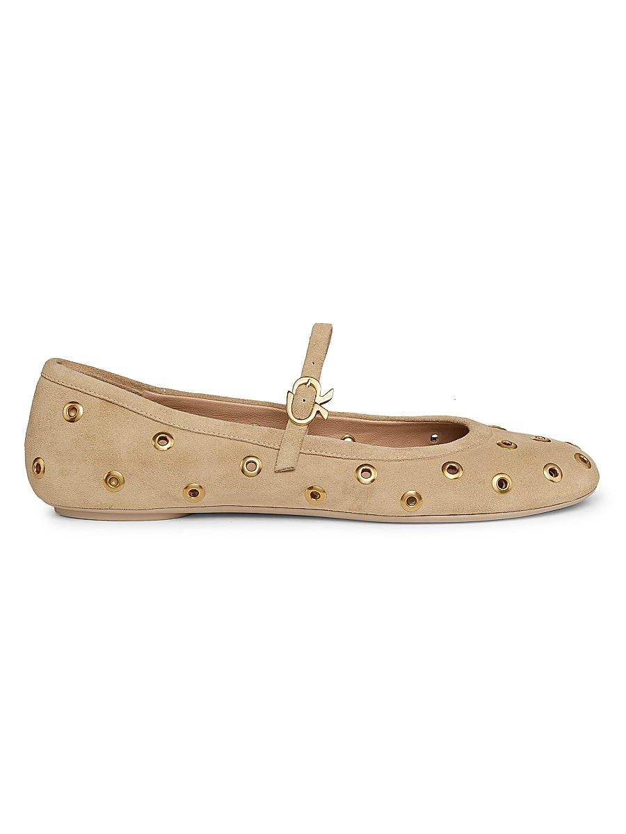 Velour Grommeted Suede Ballerina Flats