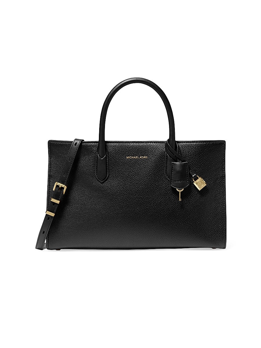 East-West Medium Leather Satchel