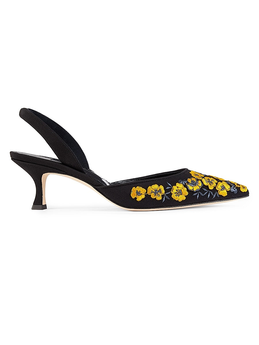 Carolyne 50MM Floral-Embroidered Silk Pumps