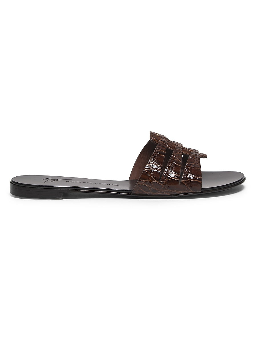Crocodile-Embossed Leather Sandals