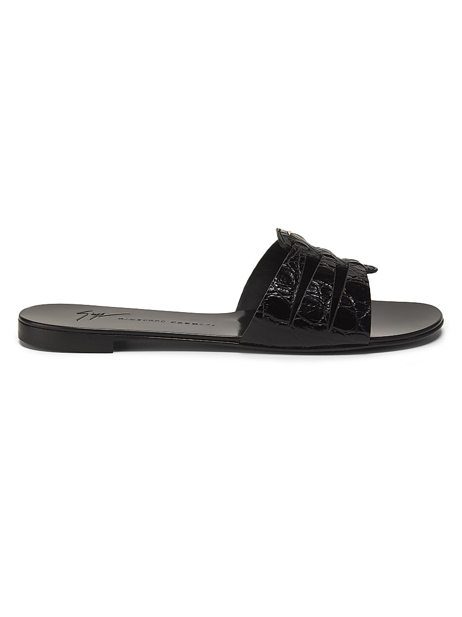 Crocodile-Embossed Leather Sandals