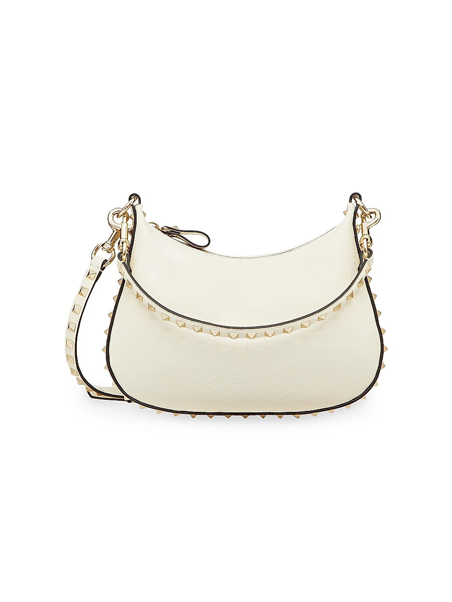 Small Rockstud Hobo Bag in Grainy Calfskin