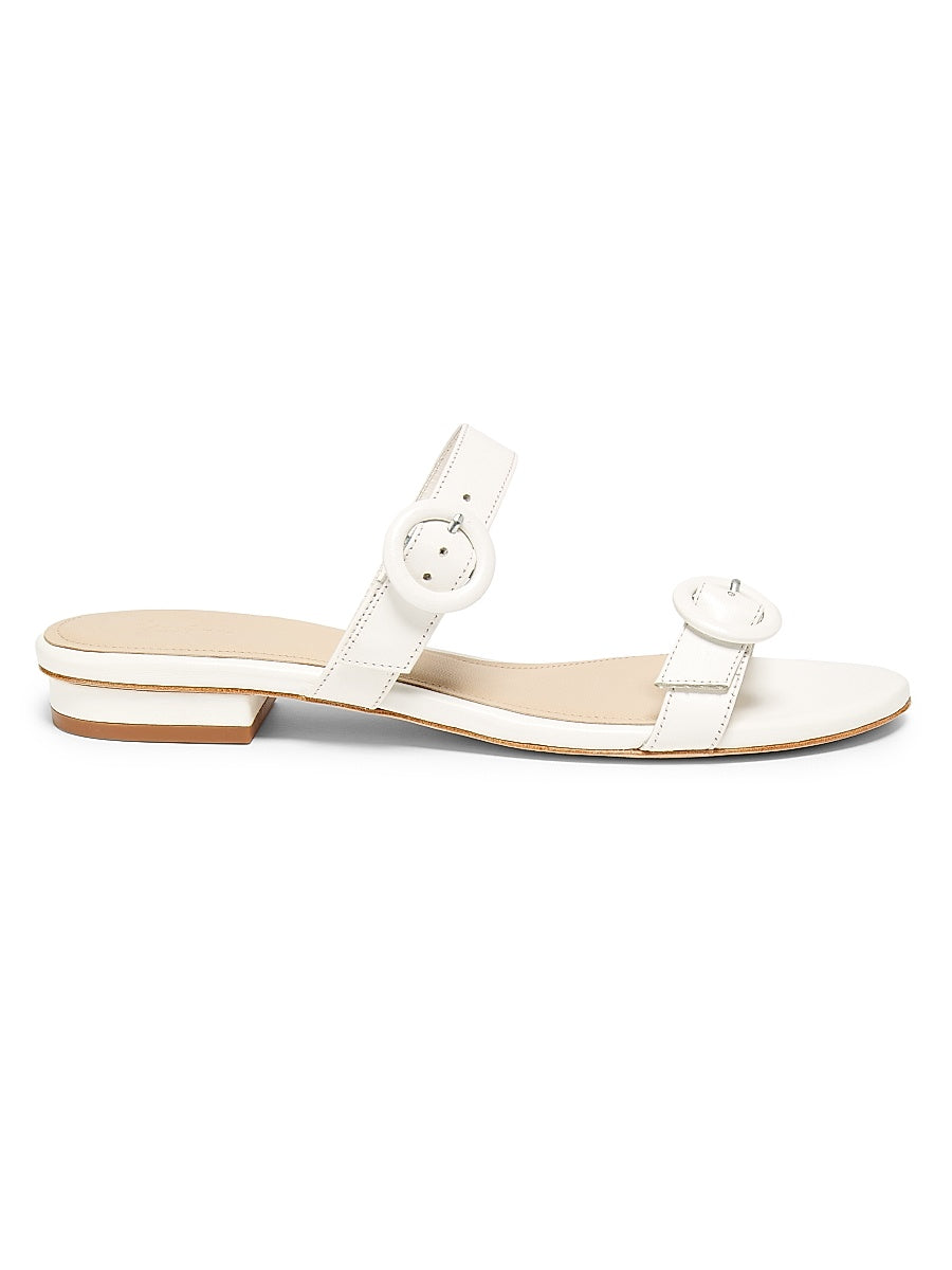 Double Buckle Leather Flat Sandals