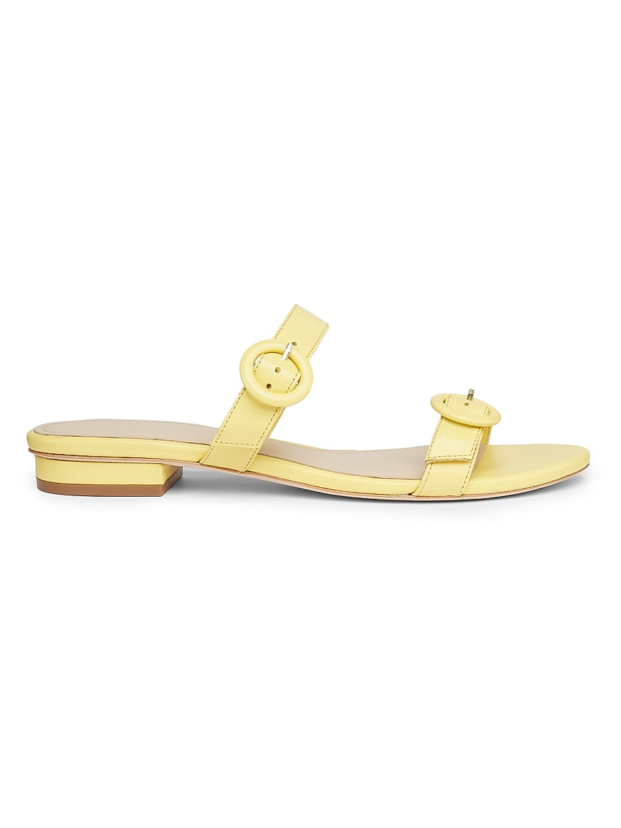 Double Buckle Leather Flat Sandals