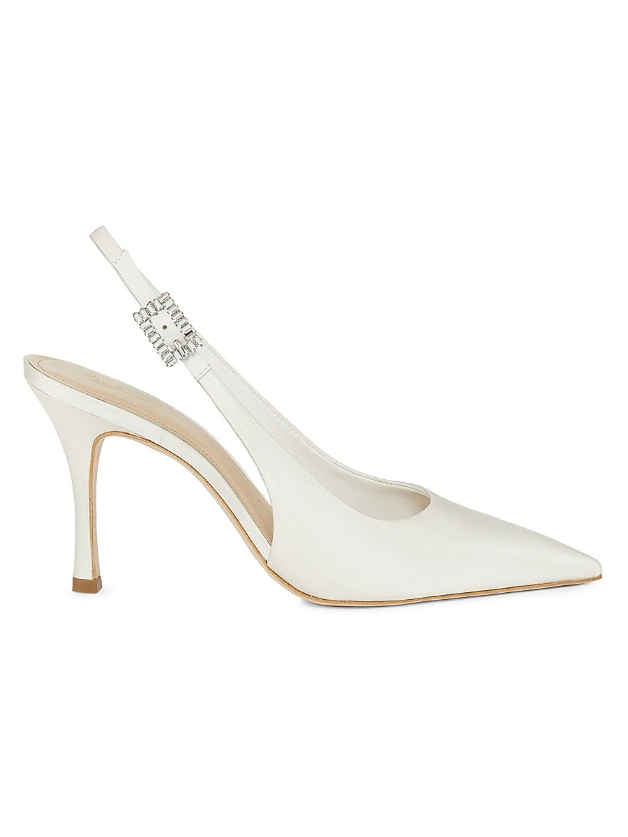 Crystal Buckle 90MM Satin Slingback Pumps